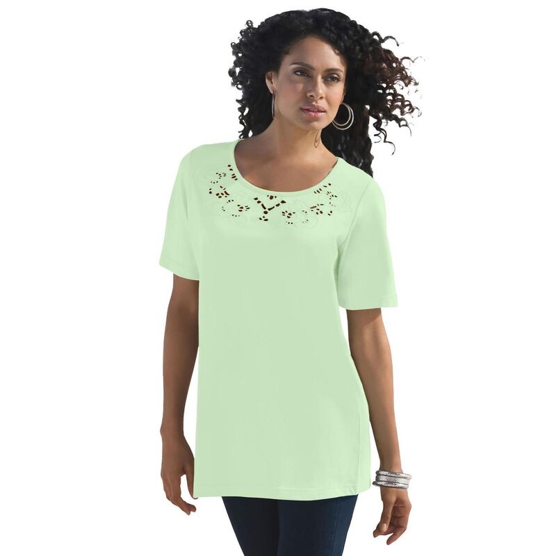 ロアマンズ レディース トップス ティーシャツ カットアウト 付け加える大いさ Roaman\u0027s Women\u0027s Plusizeyelet Cutoutee Green Mint 緑であること トップス-Tシャツ・カットソー-レディースファッション