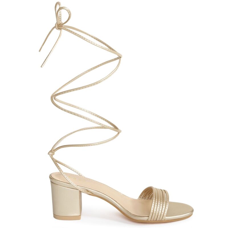 アレグラ ケー レディース シューズ パンプス サンダル レース ヒール ALLEGRA K Women'sparkle Strappy Lace Up Block Heelsandals Gold ゴールド