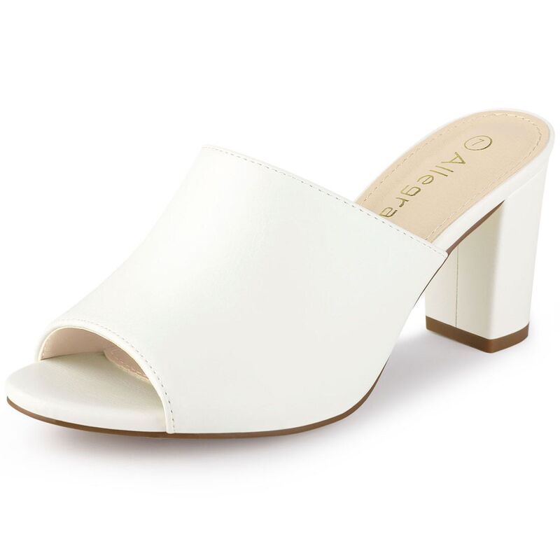 アレグラ ケー レディース シューズ サンダル ヒール ALLEGRA K Women'slip on Block Heel Slide Sandals White ホワイト|ReVida 店