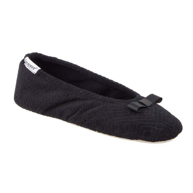 アイソトナー レディース シューズ サンダル パイル Women's isotoner Gemma Micro Terrycloth Ballerina Slippers Black ブラック