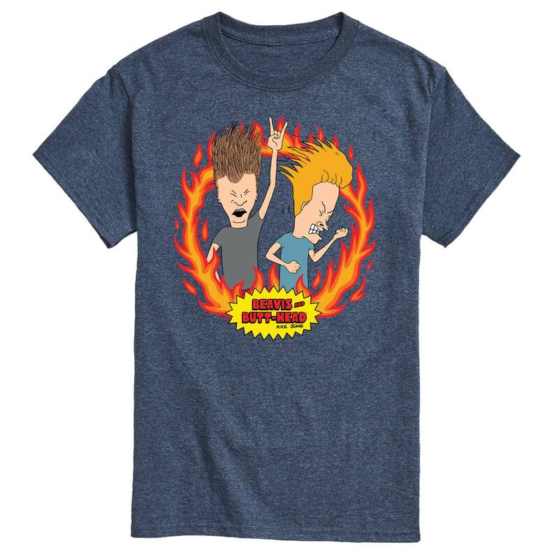 アニメキャラクター メンズ トップス Tシャツ Licensed Character Men's Beavis And Butthead Rock Flames Tee Heather Blue ヘザー