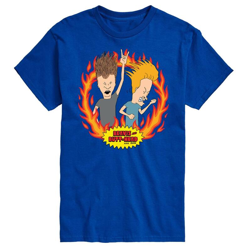 アニメキャラクター メンズ トップス Tシャツ Licensed Character Men's Beavis And Butthead Rock Flames Tee Royal Blue ブルー