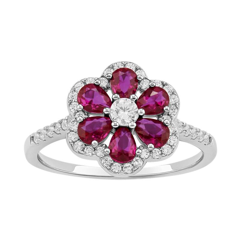プリムローズ レディース アクセサリー リング PRIMROSE Sterling Silver Cubic Zirconia & Simulated Corundum Stone Flower Band Ring Sterling ストーン