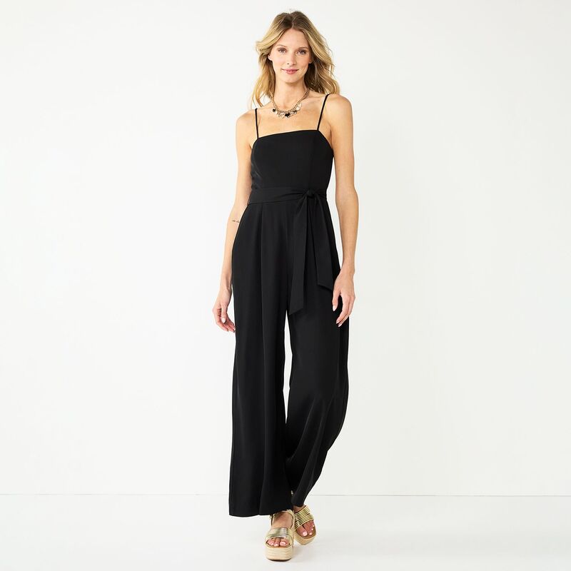 ナインウェスト レディース トップス ワンピース ジャンプスーツ Women's Nine West Wide-Leg Jumpsuit Mineral Black ブラック｜ReVida 店