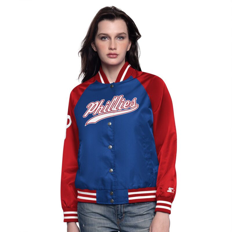 スターター レディース アウター ジャケット・ブルゾン Women'starteroyal/Red Philadelphia Phillies Home Run Full-Snap Varsity Jacket Phl Blue ブルー