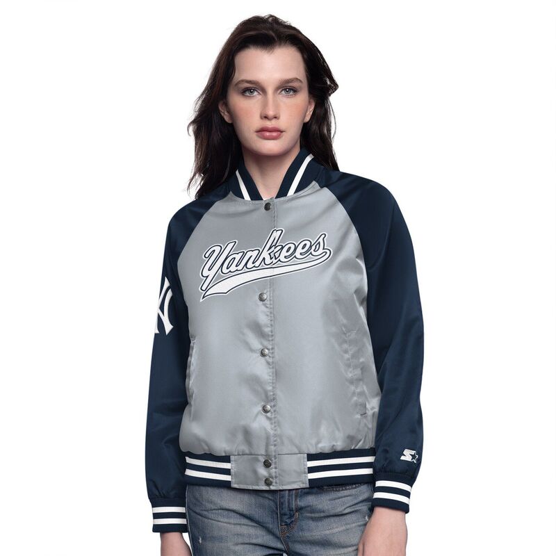 スターター レディース アウター ジャケット・ブルゾン Women'starter Gray/Navy New York Yankees Home Run Full-Snap Varsity Jacket Ynk Grey グレー