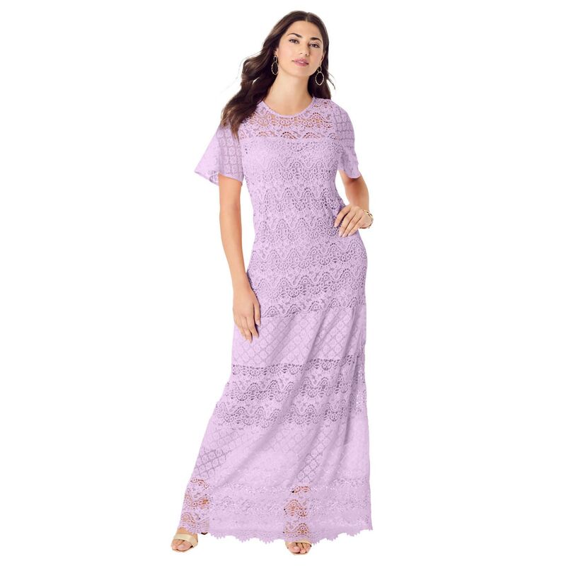 ロアマンズ レディース トップス ワンピース プラスサイズ レース マキシ Roaman's Women's Plusize Crochet Lace Maxi Dress Pale Lavender ラベンダー