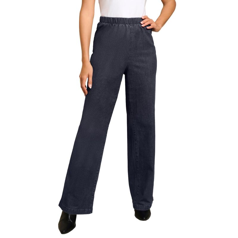 ロアマンズ レディース ボトムス デニムパンツ プラスサイズ Roaman's Women's Plusize Wide-Leg Pull-On Stretch JeanDenim 24/7 Indigo Wash インディゴ｜ReVida 店