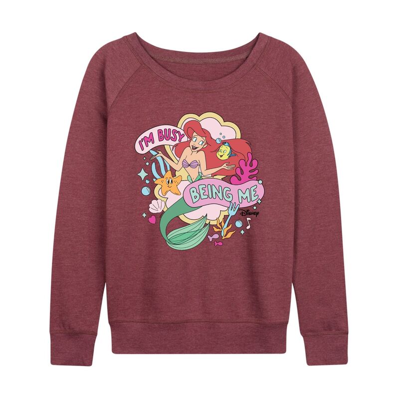 ディズニー レディース トップス Tシャツ パイル Disney's The Little Mermaid Ariel & Flounder Women's I'm Busy Being Me French Terry Long Sleeve Tee Heather Dark Red ヘザー