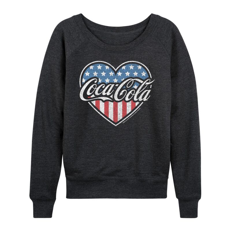 アニメキャラクター レディース トップス Tシャツ パイル Licensed Character Women's Coca-Cola USA Heart French Terry Long Sleeve Tee Heather Charcoal チャコール