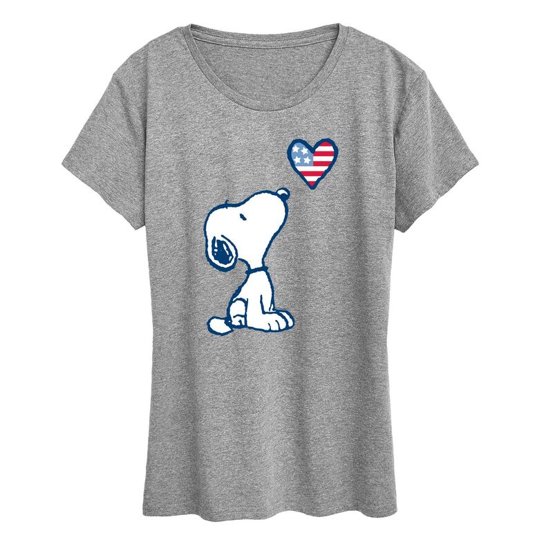 アニメキャラクター レディース トップス Tシャツ グラフィック Licensed Character Women's Peanutsnoopy USA Flag Heart Graphic Tee Heather Gray グレー