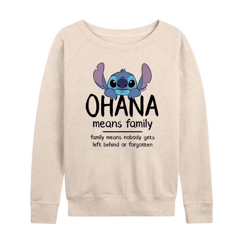 ディズニー レディース トップス Tシャツ パイル Disney's Lilo & Stitch Women's Ohana Means Family French Terry Long Sleeve Tee Beige ベージュ