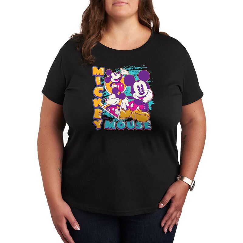 アニメキャラクター レディース トップス Tシャツ プラスサイズ グラフィック Licensed Character Disney's Mickey Mouse Plusize Retro Graphic Tee Black ブラック