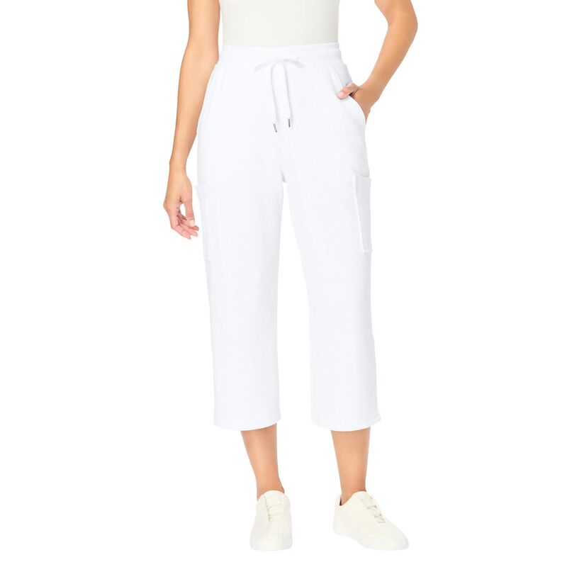ウーマン ウィズイン レディース ボトムス カジュアルパンツ プラスサイズ キャップ ニット Woman Within Women's Plusize Knit Cargo Capri White ホワイト｜ReVida 店