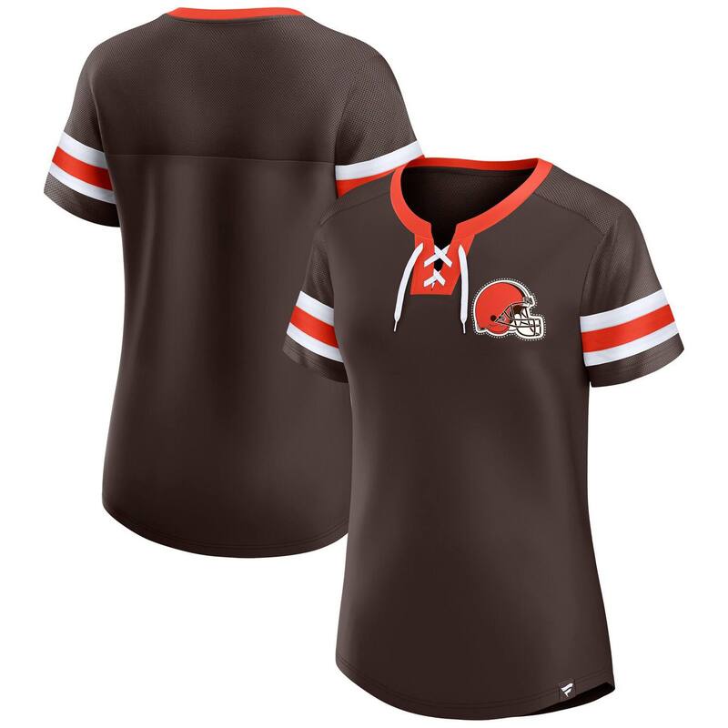 ファナティクス レディース トップス Tシャツ レース Women'sFanatics Brown Cleveland Browns Lace-Up Bling T-Shirt Brn Brown ブラウン