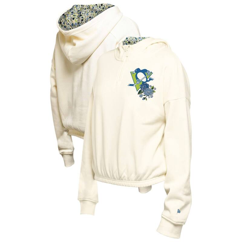 ニューエラ レディース トップス Tシャツ フラワー柄 クロップド フラワー パーカー Women's New Era Cream Pittsburgh Penguins Glam Game Quarter-Zip Cropped Floral Hoodie Pullover Png Beige ベージュ|ReVida 店