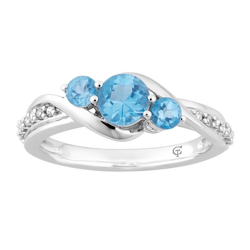 アンブランデッド レディース アクセサリー リング Unbranded 10k White Gold Swiss Blue Topaz & 1/10 Carat.W. Diamond 3-Stone Ring 10k Whgold ホワイト