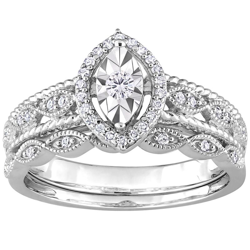ステラ グレース レディース アクセサリー リング Stella Grace Sterling Silver 1/5 Carat.W. Diamond Marquise Halo Engagement Ring Set Sterling シルバー