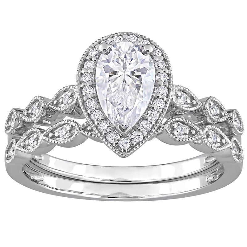 ステラ グレース レディース アクセサリー リング Stella Grace Sterling Silver 1/6 Carat.W. Lab-Created Moissaniteardrop Halo Engagement Ring Set Sterling シルバー|ReVida 店