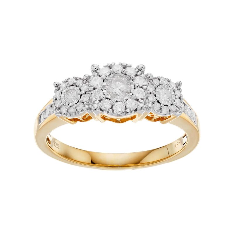 アンブランデッド レディース アクセサリー リング Unbranded Sterling Silver 1/2 Carat.W. Diamond 3-Stone Cluster Engagement Ring 14k Gold Over ゴールド