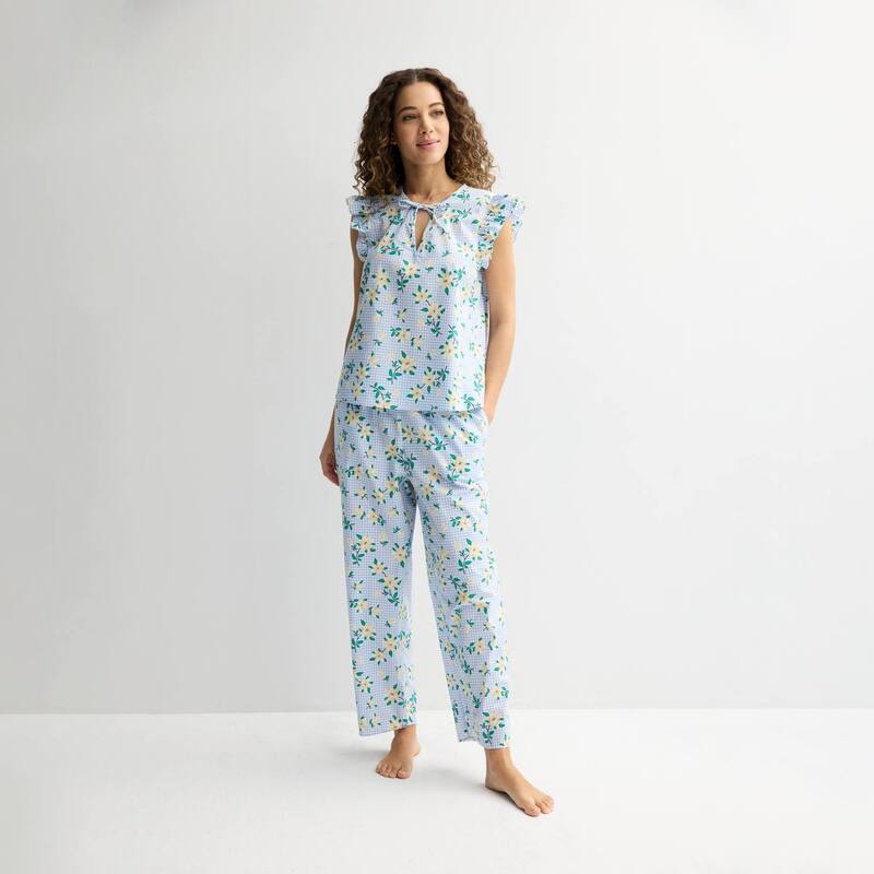 ドレイパージェームス レディース アンダーウェア ナイトウェア パンツ Women's Draper James 2-Piece Woven Pajama Tank Top & Pajama Pantset Blue Ginghamagnolia ブルー｜ReVida 店