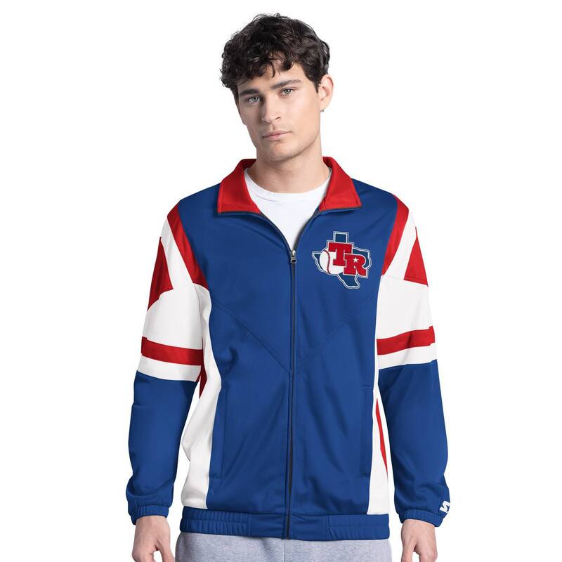 スターター メンズ アウター ジャケット・ブルゾン Men'starteroyal/Red Texas Rangers Contender Tricot Full-Zip Track Jacket Rgr Blue ブルー｜ReVida 店