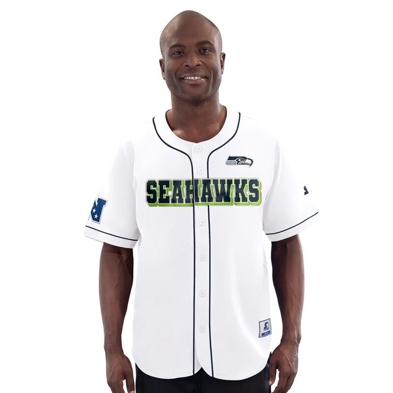スターター メンズ トップス Tシャツ ジャージー Men'sStarter White Seattle Seahawks Relay Full-Button Baseball Jersey Sea White ホワイト