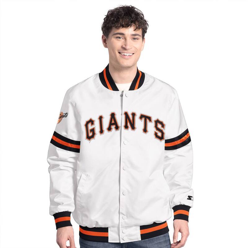 スターター メンズ アウター ジャケット・ブルゾン Men'sStarter White San Francisco Giants Cooperstown Scout Full-Snap Varsity Jacket Gnt White ホワイト｜ReVida 店