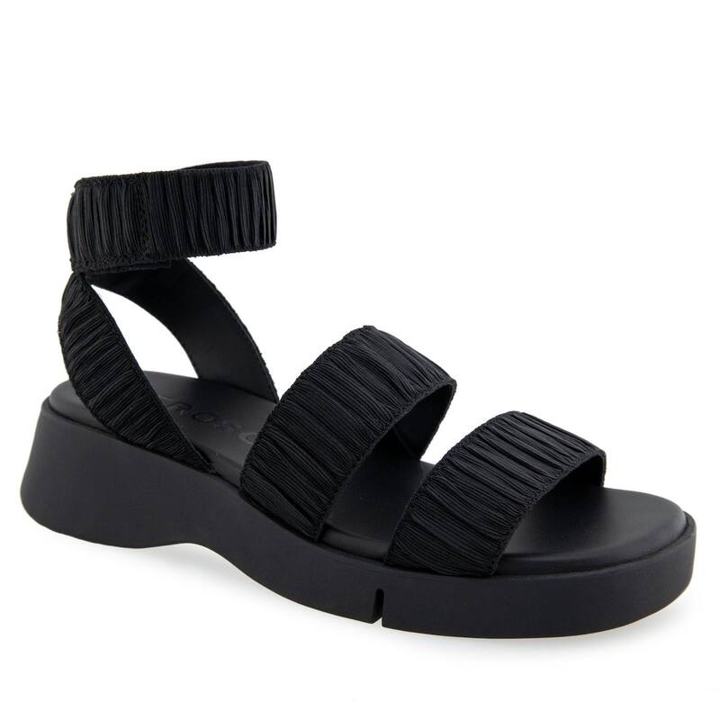 エアロソールズ レディース シューズ サンダル Aerosoles Fiona Women's Elastic Flatform Sandals Black ブラック