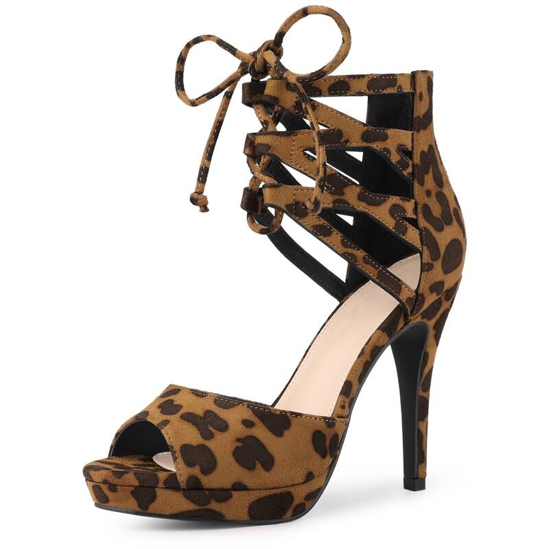 アレグラ ケー レディース シューズ パンプス プラットフォーム サンダル ヒール ALLEGRA K Women's Platform Gladiator Strappy Open Toe Stiletto Higheel Sandals Leopard アニマル｜ReVida 店