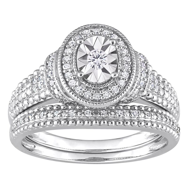 ステラ グレース レディース アクセサリー リング Stella Grace Sterling Silver 1/4 Carat.W. Diamond Oval Engagement Ring Set Sterling シルバー|ReVida 店
