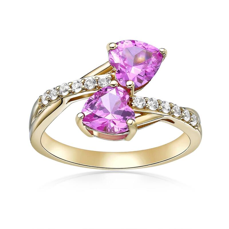 Gemminded レディース アクセサリー リング Gemminded 18k Gold Over Silver Lab-Created Gemstone & Lab-Created White Sapphire Two-Heart Ring Cr Pink Sapphire ピンク