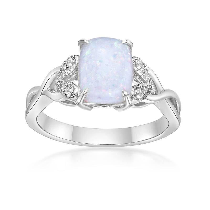 Gemminded レディース アクセサリー リング Gemminded Sterling Silver Lab-Created Opal & Lab-Created White Sapphire Octagon Ring Sterling ホワイト 45,370円