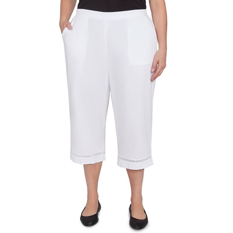 アルフレッド ダナー レディース ボトムス カジュアルパンツ プラスサイズ キャップ レース Plusize Alfredunner Lace Dotted Trim Capri Pants White ホワイト