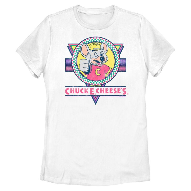 アニメキャラクター レディース トップス Tシャツ ヴィンテージ ロゴ グラフィック Licensed Character Juniors' Chuck E. Cheese's Vintage Logo Graphic Tee White ホワイト