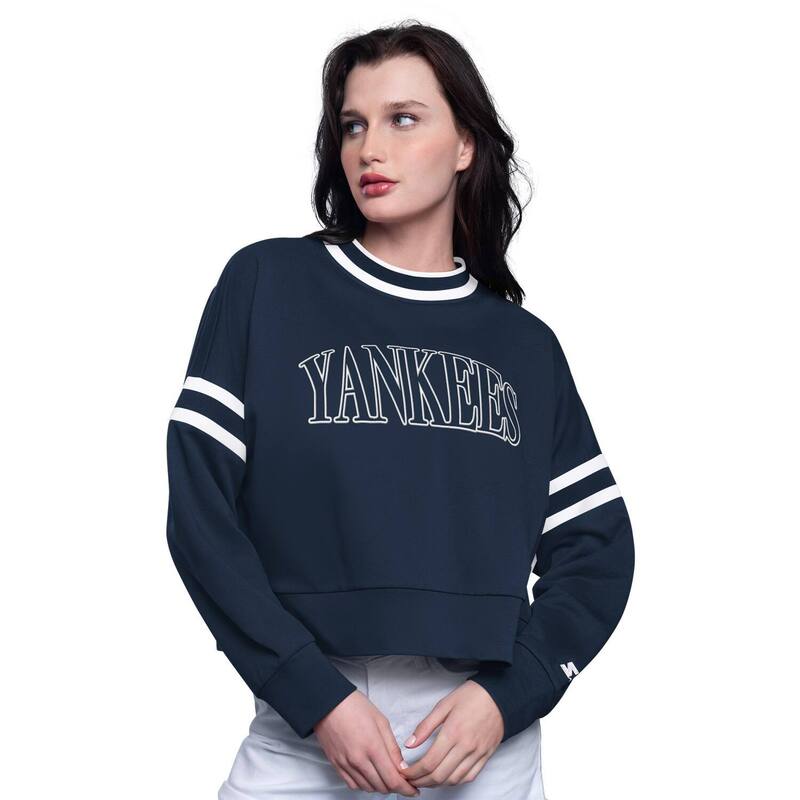 スターター レディース トップス Tシャツ スウェット クロップド Women'starter Navy New York Yankees Power Play Cropped Pullover Sweatshirt Ynk Navy ネイビー