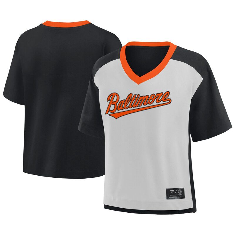 ファナティクス レディース トップス Tシャツ Vネック Women's Fanatics Black/Graphite Baltimore Orioles Oversized Race To Win V-Neck T-Shirt Orl Black ブラック｜ReVida 店