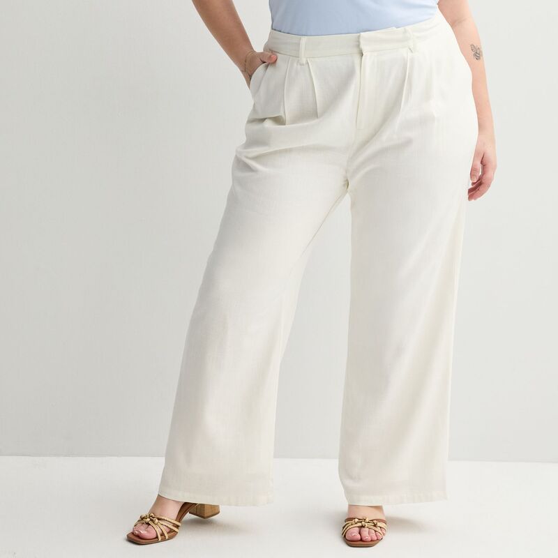 エスオー レディース ボトムス カジュアルパンツ ワイドレッグ プラスサイズ リネン Juniors' Plusize SO Linen Wide Leg Trousers Coconut White ホワイト