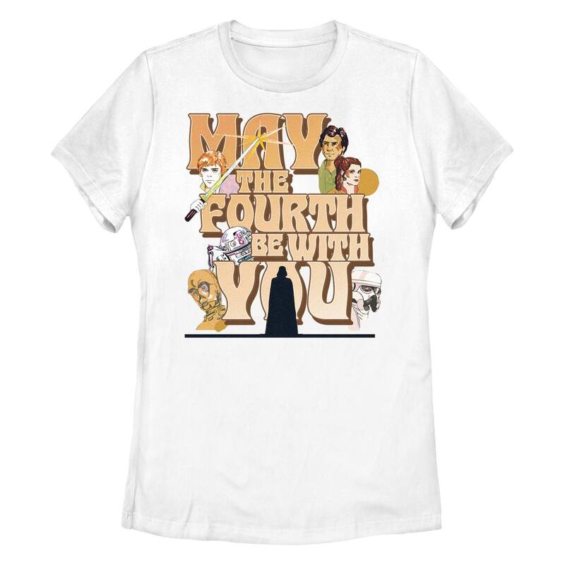 スター ウォーズ レディース トップス Tシャツ ヴィンテージ グラフィック Juniors' Star Wars May The Fourth Be With You Vintage Graphic Tee White ホワイト 6,614円