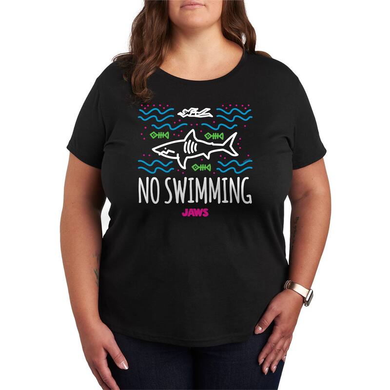 アニメキャラクター レディース トップス Tシャツ プラスサイズ グラフィック Licensed Character Plusize Jaws No Swimmingraphic Tee Black ブラック 6,106円