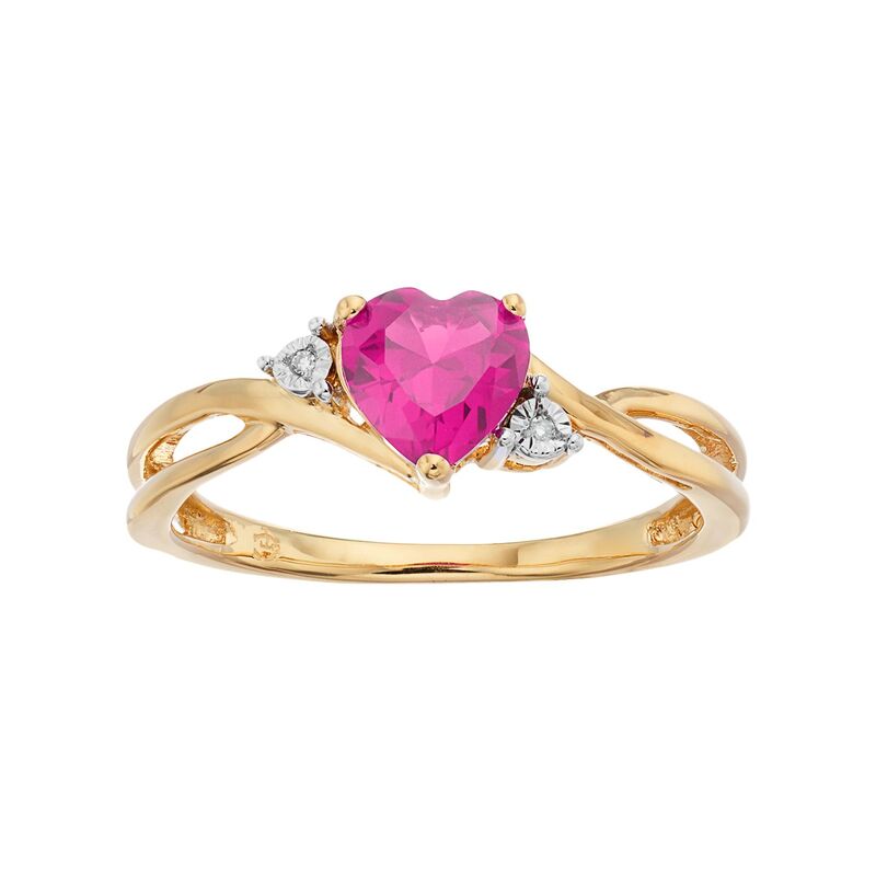 アンブランデッド レディース アクセサリー リング Unbranded 10k Gold Lab-Created Pink Sapphire & Diamond Accent Swirl Heart Ring Pink ピンク