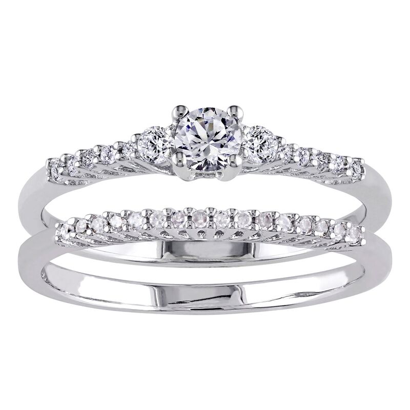 ステラ グレース レディース アクセサリー リング Stella Grace Sterling Silver Lab-Created White Sapphire & 1/10 Carat.W. Diamond Engagement Ring Set Sterling Silver シルバー