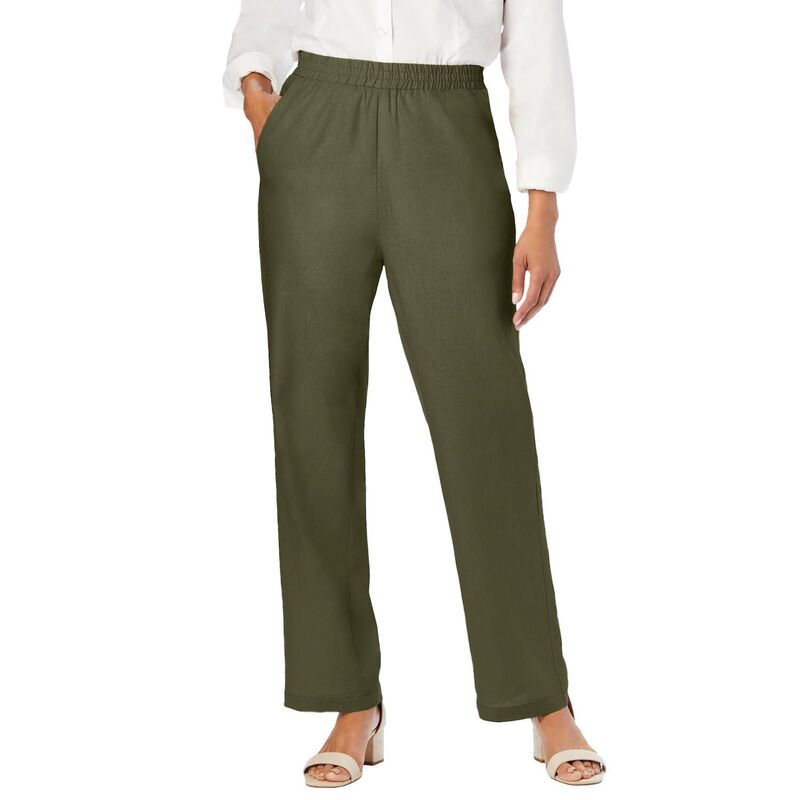ジェシカロンドン レディース ボトムス カジュアルパンツ プラスサイズ リネン Jessica London Women's Plusize Lightweight Linen-blend Straight-leg Pants Dark Olive Green グリーン