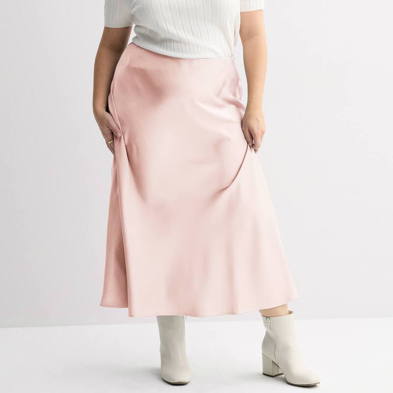 エスオー レディース 下つ方スコート つけ加える大きさ 繻子 マキシ Juniors\u0027 Plusize SO Satin Bias Maxi Skirt Light Pink サクラ色