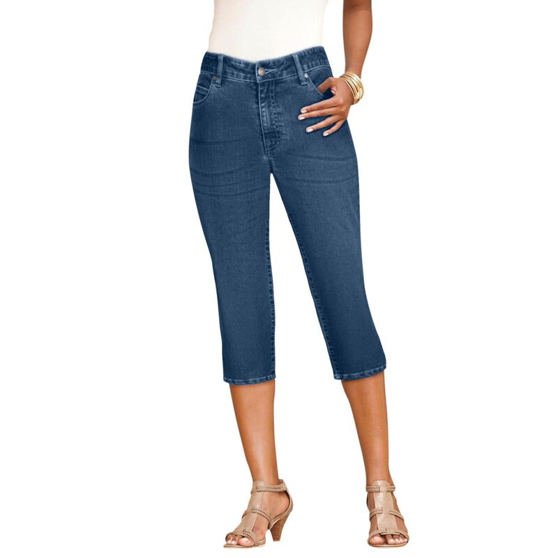 ロアマンズ レディース ボトムス カジュアルパンツ プラスサイズ プチ デニム キャップ Roaman's Women's Plusize Petite Denim 24/7 Iconicapri Jean Medium Stonewash デニム