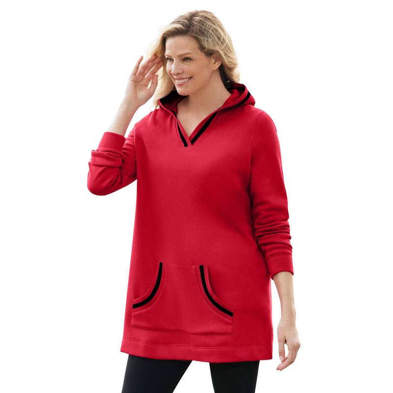 ウーマン ウィズイン レディース トップス Tシャツ Vネック プラスサイズ スウェット パーカー Woman Within Women's Plusize V-Neck Hoodie Sweatshirt Classic Red レッド