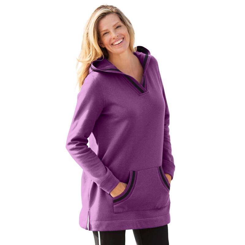 ウーマン ウィズイン レディース トップス Tシャツ Vネック プラスサイズ スウェット パーカー Woman Within Women's Plusize V-Neck Hoodie Sweatshirt Plum Purple パープル