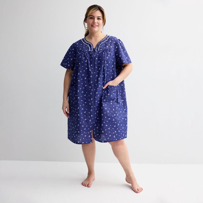 クロフト＆バロー レディース アンダーウェア ナイトウェア プラスサイズ Plusize Croft \u0026 Barrowoven Zip Short Robe Little Floral レディース-ナイトウェア・ルームウェア