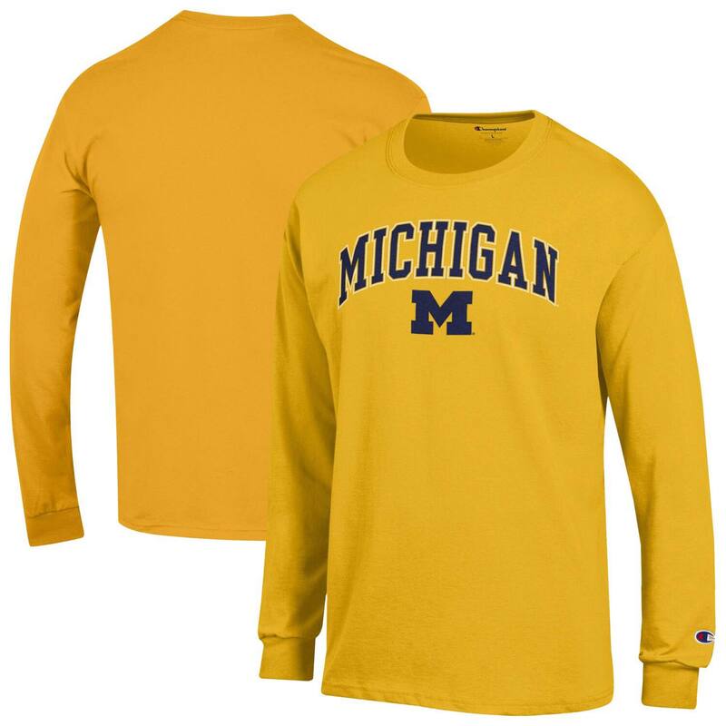 チャンピオン メンズ トップス Tシャツ ロゴ Men'sChampion Maize Michigan Wolverines Arch Over Logo Long Sleeve T-Shirt Mic Gold ゴールド