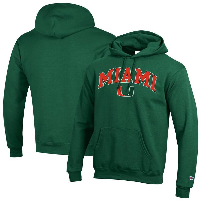 チャンピオン メンズ トップス Tシャツ ロゴ パーカー Men'sChampion Green Miami Hurricanes Arch Over Logo Pullover Hoodie Mia Green グリーン